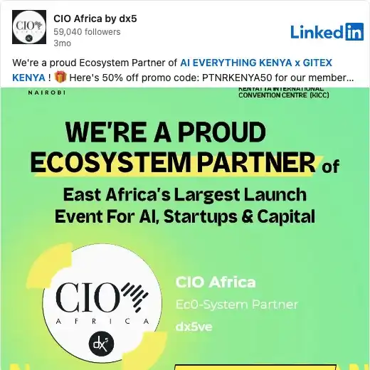 LinkedIn post by ecosystem partner CIO Africa about GITEX Kenya 2026